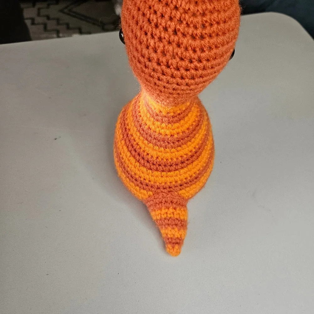 Crochet T-Rex Dinosaur‎ Plushie Orange Yellow Striped Amigurumi Stuffed Toy
